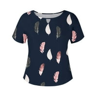 Feterrnal Plus-size Ženski vrh V-izrez pero Ispis kratkih rukava majica za majice za žene Dressy casual
