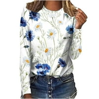 Labavi montirani majice za žene posade izrez dugih rukava bluze cvjetni tiskani pulover vrhovi tinejskih
