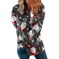 Božićni džemper za žene Trendi XAMS Ispis labavih bluza posada vrata dugih rukava, ležerna redovna pahuljica