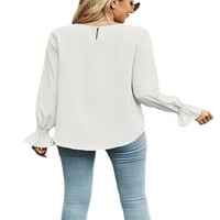 Košulje za žene za žene Elegantne vrhove Labavična bluza Solid boja zakrivljeni rub Tee majica bijela