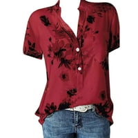 Shiusina Plus size žene za ispis bluza džep za košulju Easy rukava TOP kratka ženska bluza crvena