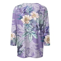 Apepal Ženski rukav V izrez T majice Ležerne prilike Ljeto Loose vrhovi Purple XL
