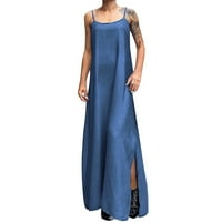 Klasična plava traper haljina podesiva dugačka suknja Ležerna haljina