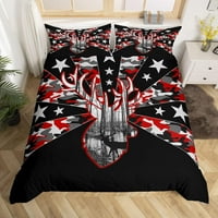 Jeleni lov na pokrov pokriti američkim posteljinom za zastavu, prekrivač divljih životinja za mlade dječje dječake muškarna spavaća soba, vintage maskirne pruge sa jastučićima, kraljicom