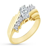 Ovalni oblik Prirodni dijamant i kubični cirkonij u 14K žutom zlatu preko sterlinga srebrne prstene
