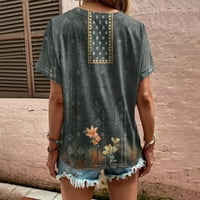 Umitay Ljetni vrhovi Ženska modna retro tiskanje V-izrez Dugme s kratkim rukavima T-majica