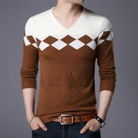 Farfi chic muškarci V izrez dugih rukava boja blok pulover pletiva elastični tanak džemper