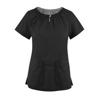 Čvrsta bluza s kratkim rukavima, ravna odjeća ljeta V-izrez za žene crne 2xl
