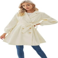 Singreal ženski kaput zarez rever dvostruki grudi debeli linijski jakna od graška sa džepovima
