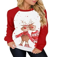 Ženska božićna dukserica Elk Print Crew-izrez dugih rukava pulover na vrhu