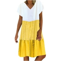 QucoQPE Žene Ležerne prilike Plus Veličina Mini haljina Ljeto Loose modni patchwork V-izrez Stripet