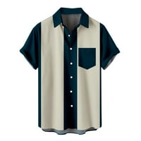 Puntoco Muška odjeća, muške ispisane pruge casual rever kratka rukava majica tamnoplava