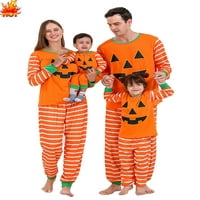 Porodica Halloween pidžama, Halloween Stripe Pumpen Print Okrugli vrat Dugih rukava + duge hlače za