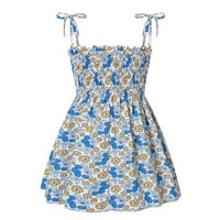 Djevojke se oblače trendi ruffle suspenderi cvjetni ispis odjeća midi ljetne djeveruše haljine plave