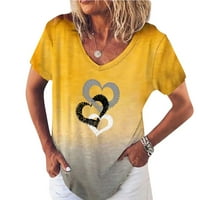 AMOUSA modne žene V-izrez tiskani suncokret s kratkim rukavima, majica s kratkim rukavima na vrhu za