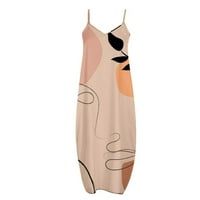 Wycnly Maxi haljine za žene bez rukava V-izrez suncokret za ispis ljeta duga haljina labava boho špageta