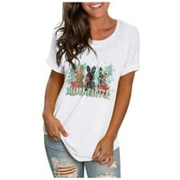 Žene sretne uskrsne majice casual labavo za odmor majice Ljetni modni bluze Leopard Rabbit Print Tes