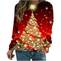 Ružni božićni džemper za žene svijetli sjajno drvo ispis dugih rukava pulover jeseni novine xmas crewneck