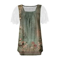 Ljetni vrhovi Ženski kvadratni vrat Pleased čipka majica kratkih rukava Floral Polka Dot Print Top