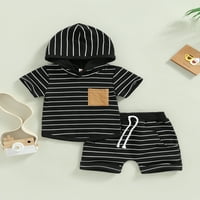 Thaisu Toddler Baby Boys Set za odjeću Stripes kratki rukav duks s kapuljačom vrhovi + kratke hlače