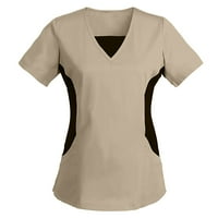 Sinimoko Ženski kratki rukav V-izrez Radna uniforma Čvrsta patchwork dvostruka bluza u boji