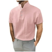 Muškarci Majica Muškarci i jesen gumb Okrugli izrez Čvrsta boja bluza Kratki rukav Top košulje za dno