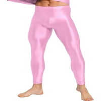 Muške sjajne duge pantalone Slim Fit gamaše trčanje joga vježbi pantalone ružičaste l
