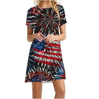Dnevne haljine za žene Američka zastava Štampani labavi okrugli vrat kratki rukav, ljetna ležerna ležerna