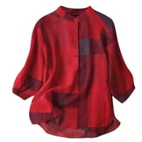Lastesso Womens Cosy pamučna linija bluza za bluzu u boji blokade s tipkama Tunter rukav tunička majica
