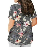 Ženski vrhovi kratkih rukava cvjetna bluza Ležerne dame Ljetni tunic vrhovi okrugli izrez Modni crni