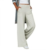 Hlače za žene Trendy Solid Visoko visokih struka širokih nogu ugodne čarobne pantalone s džepovima plus