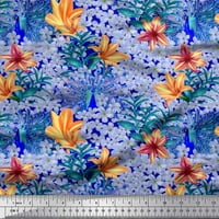 Soimoi Orange Poly Georgette Listovi tkanine, tropski cvjetni i paun ptica za štampanje tkanine sa dvorištem