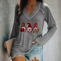 Ženske božićne košulje V izrez dugih rukava modni casual bluze Grafički print ženski labavi fit pulover