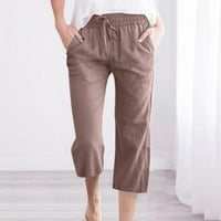 Ženske pamučne posteljine Capri manžetne hlače Ljeto popust prozračno modno učvršćivati ​​visoke elastične