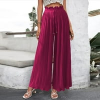 Duge hlače za žene Ženski modni casual visokog struka elastičnih struka kaiševske kaiševe čvrste boje
