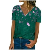 Yyeselk Elegantne cvjetne printere Ženske majice Ležerne prilike V-izrez kratkih rukava Tunički vrhovi