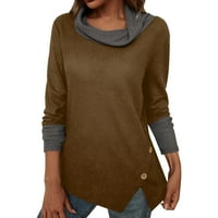 Žene T majice Trendy polutvrdnjak dugih rukava dugme za blok pulover vrhove