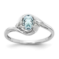 Real 14kt bijela zlatna akvamarina i dijamantska prstena veličine: 7; za odrasle i tinejdžere; Za žene