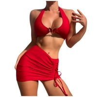 Ženski bikini vučni seksi podijeljeni kupaći kostim tri odijela, crvena, najlon