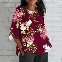 Dyegold ženske vrhove Dužine rukavi Vintage cvjetni print plus size rukav bluze casual v izrez Womens