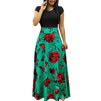 Podplag haljina za žene, ženska modna casual cvjetna tiskana maxi haljina s kratkim rukavima Dugi ma