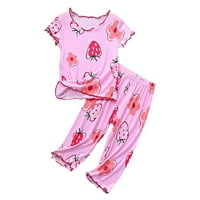 Dječaci dječaci Djevojke pidžamas Ljetna djevojka tanka pidžama jagoda uzorak drveni ušni rub kratkih