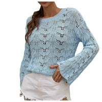 Symoide ženske džempere - plus veličine Ležerne prilike V-izrez na limenci s dugim rukavima bluza plavi