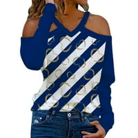 Na vrhu ramena za žene TUNIC 3D digitalni tisak majica s dugim rukavima Spring tanki V izrez Tunike