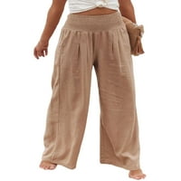 Ženske casual labave hlače Palazzo pamučne posteljine hlače široke letve hlače sa džepovima
