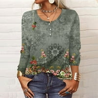 Feternal ljetni ženski modni casual dugih rukava cvjetni tasteri Ispisuju pulover u vratu Dressy bluze za žene