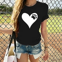 Zhizaihu Žene Ležerne prilike kratkih rukava Majica Okrugli vrat Modni otvoreni srčani uzorak Ispis bluza Black XL