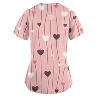 Valentinovo ženski kratki rukav V izrez T majice Labavi fit Sweet Love Heart Grafic Tee Majica Classic-Fit