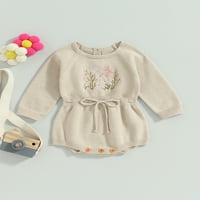 Suantret Toddler Baby Girls Knit Romper dugih rukava Vez cvijeća Cvjetna vučna zavodna odjeća Ležerne