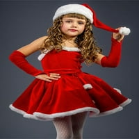 Dječje djevojke djevojke Velvet Božić Santa kostim haljina bez rukava + rukavice + šešir Partyant haljine